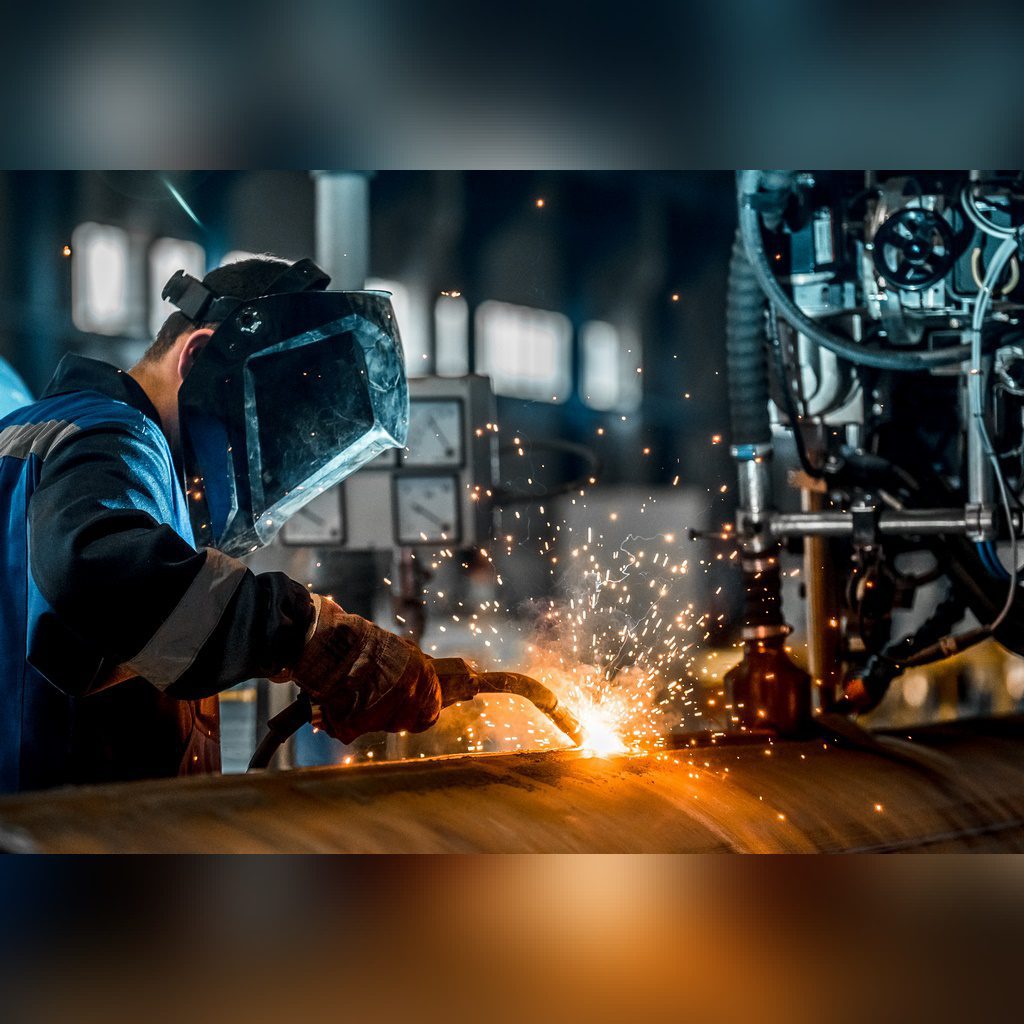man welds at the factory